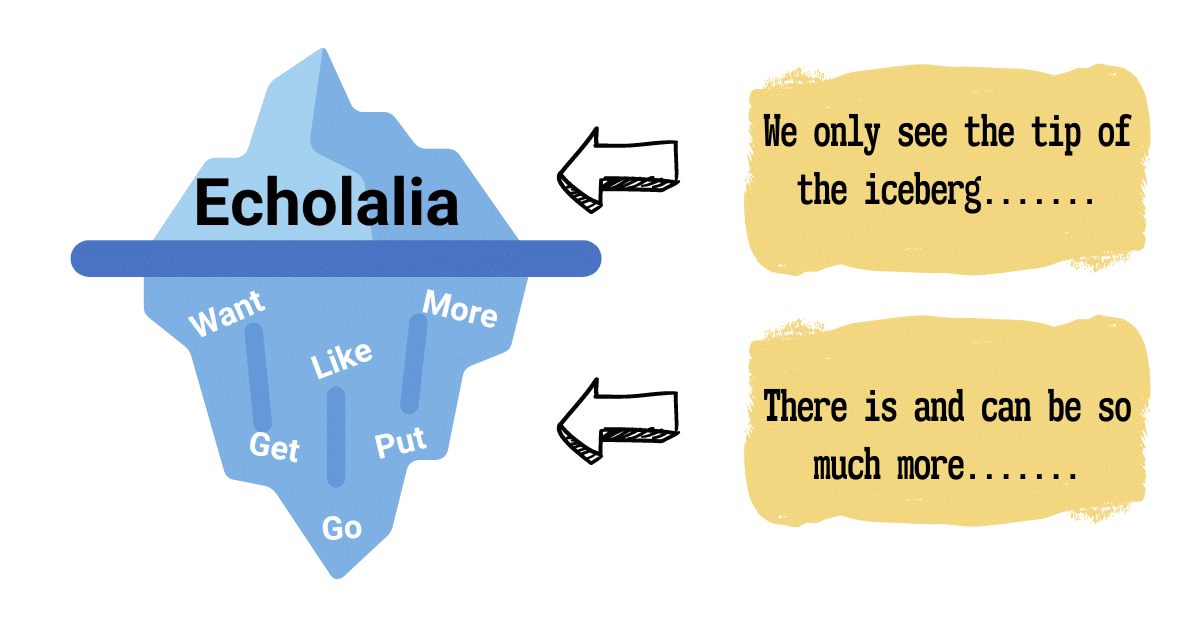 Echolalia: we only see the tip of the ice berg There is and can be so much more while pointing to a graphic of an iceberg