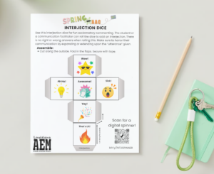 Printable for Interjection Dice for Spring into AAC
