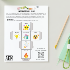 Printable for Interjection Dice for Spring into AAC