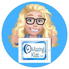 blue circle blonde lady holding a sign saying omazing kids