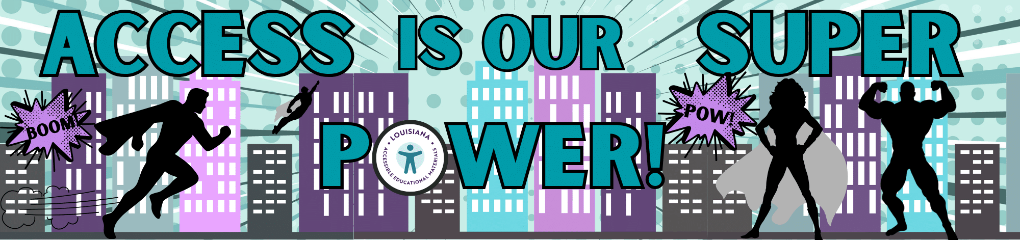 Reads access is our super power, with super heroes posing in a city